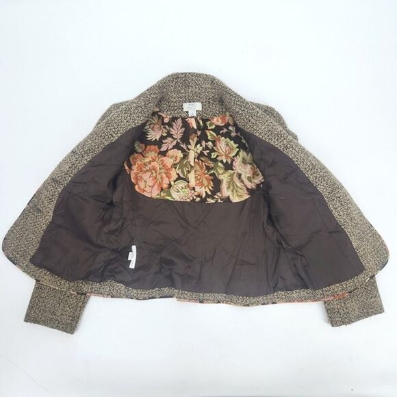 Ann Taylor Petites Blazer Suit Jacket 6P Brown Tweed Floral Trim 4 Pockets - Picture 2 of 9